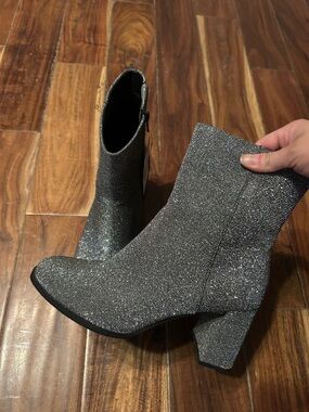 a new day Silver Glitter Block Heel Ankle Boots